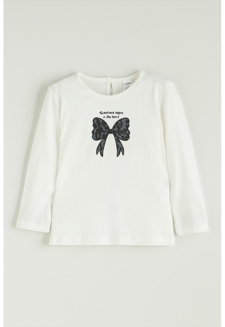 Bluza de bumbac cu decolteu la baza gatului si imprimeu Bluza de bumbac cu decolteu la baza gatului si imprimeu