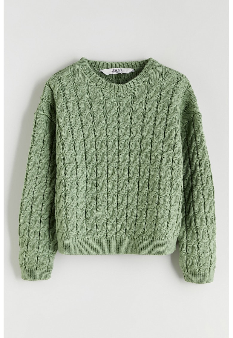Pulover cu torsade - Verde aquamarin