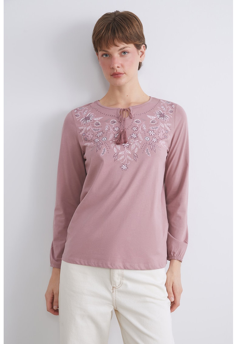 Bluza cu decolteu la baza gatului si imprimeu floral