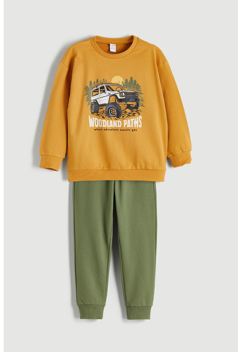 Set de bluza de trening cu imprimeu si pantaloni de trening relaxed fit - 2 piese