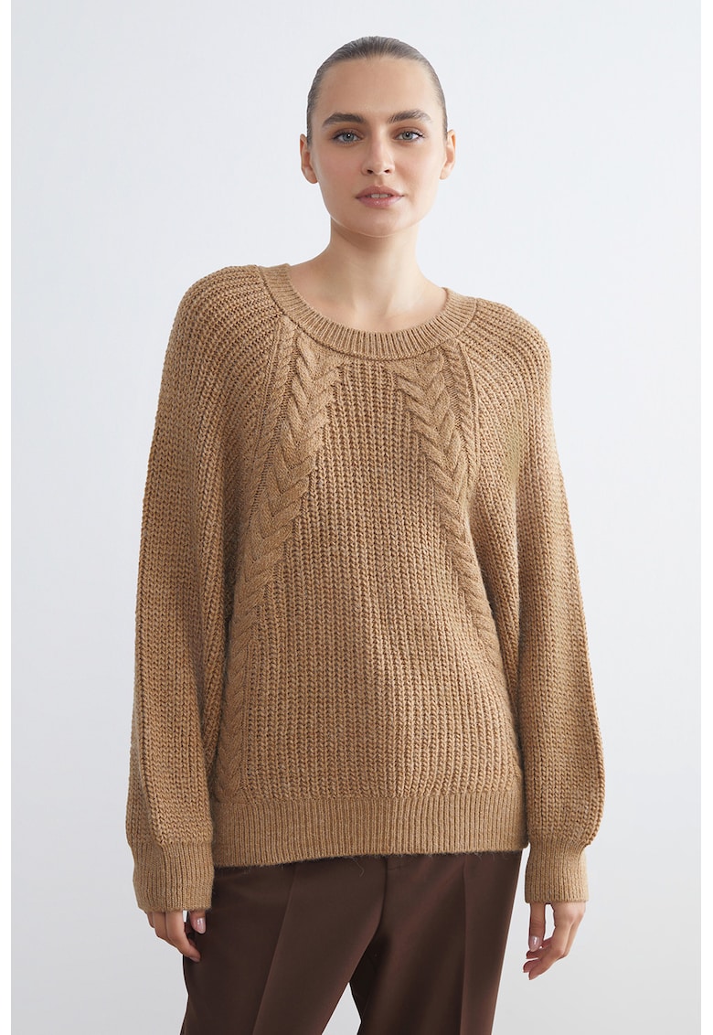 Pulover din tricot cu maneci raglan - Maro camel