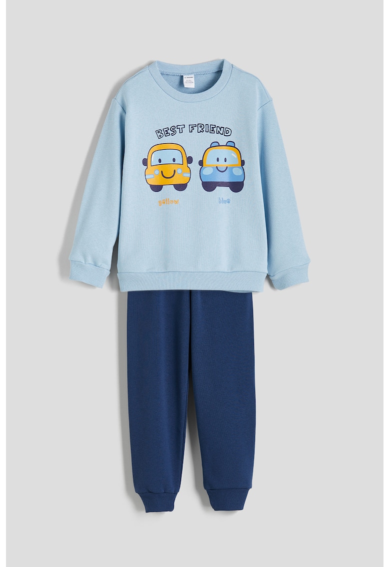 Set de bluza de trening cu imprimeu cu masini si pantaloni - 2 piese Set de bluza de trening cu imprimeu cu masini si pantaloni - 2 piese