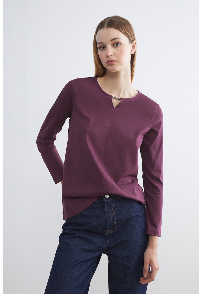 Bluza uni cu croiala lejera si decolteu cu decupaj triunghiular