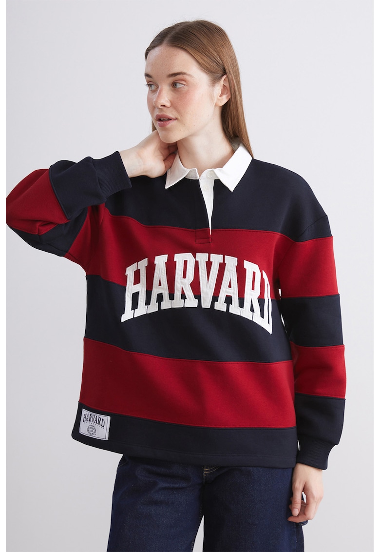 Bluza de trening cu guler polo si model in dungi