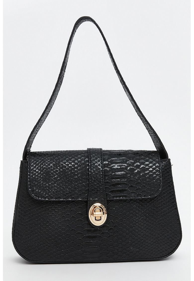 Geanta din piele ecologica cu bareta de umar si aspect de piele de crocodil
