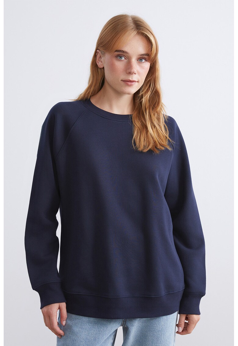 Bluza de trening cu decolteu la baza gatului si maneci raglan - Bleumarin