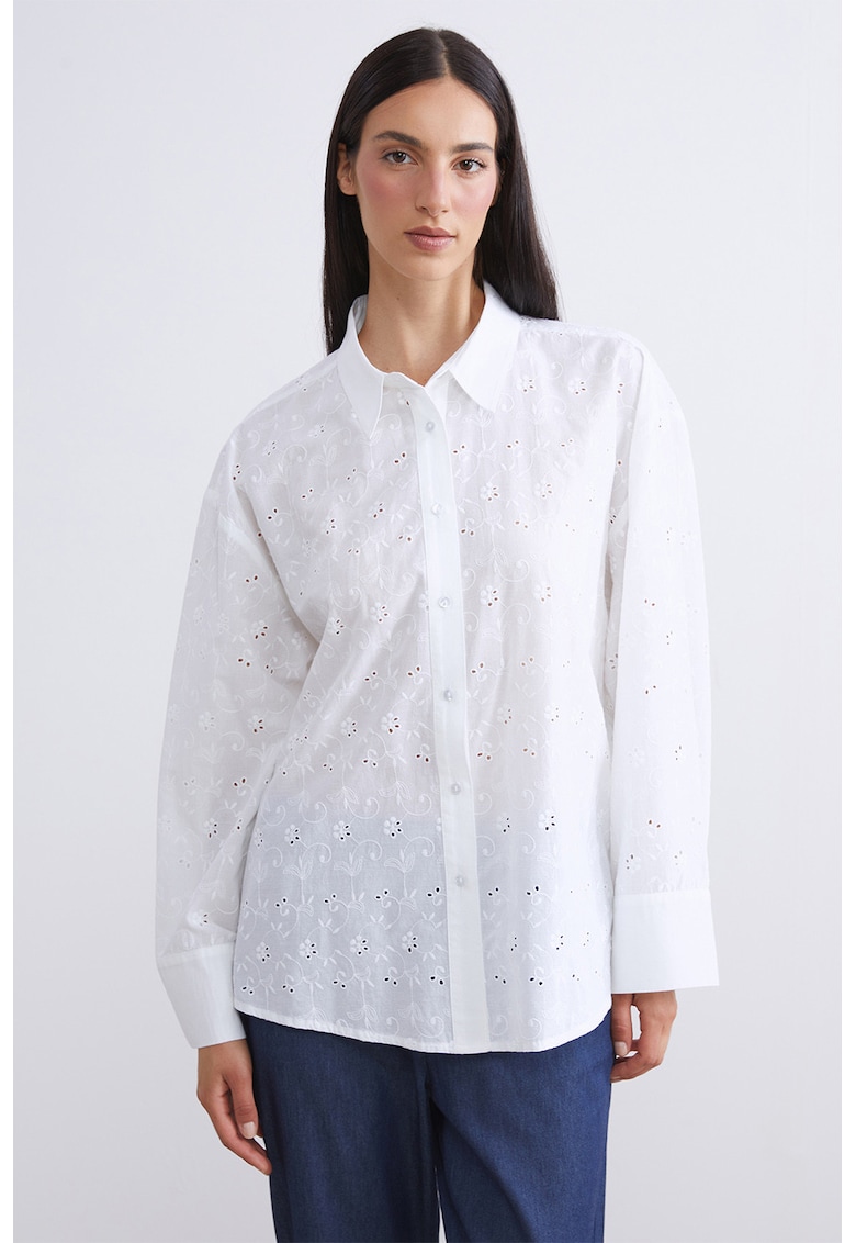 Camasa din bumbac cu detalii cu perforatii