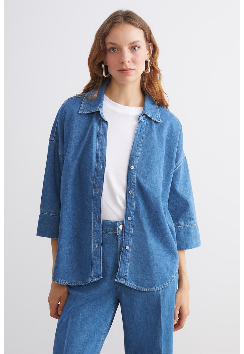Camasa lejera din denim cu maneci 3/4