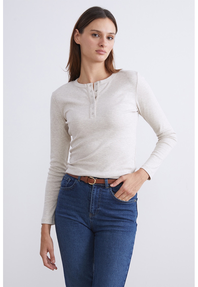 Bluza extra slim fit cu decolteu henley