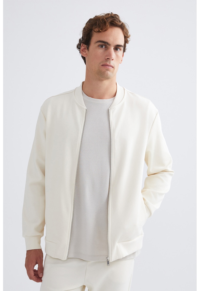 Jacheta bomber cu buzunare laterale - Alb fildes