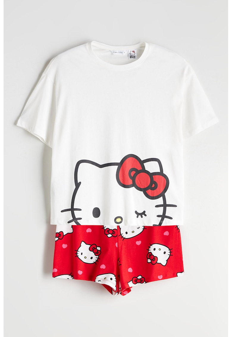 Pijama cu pantaloni scurti cu imprimeu Hello Kitty