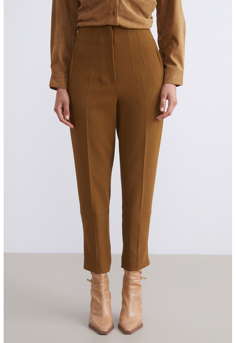 Pantaloni conici cu talie inalta - Caramel