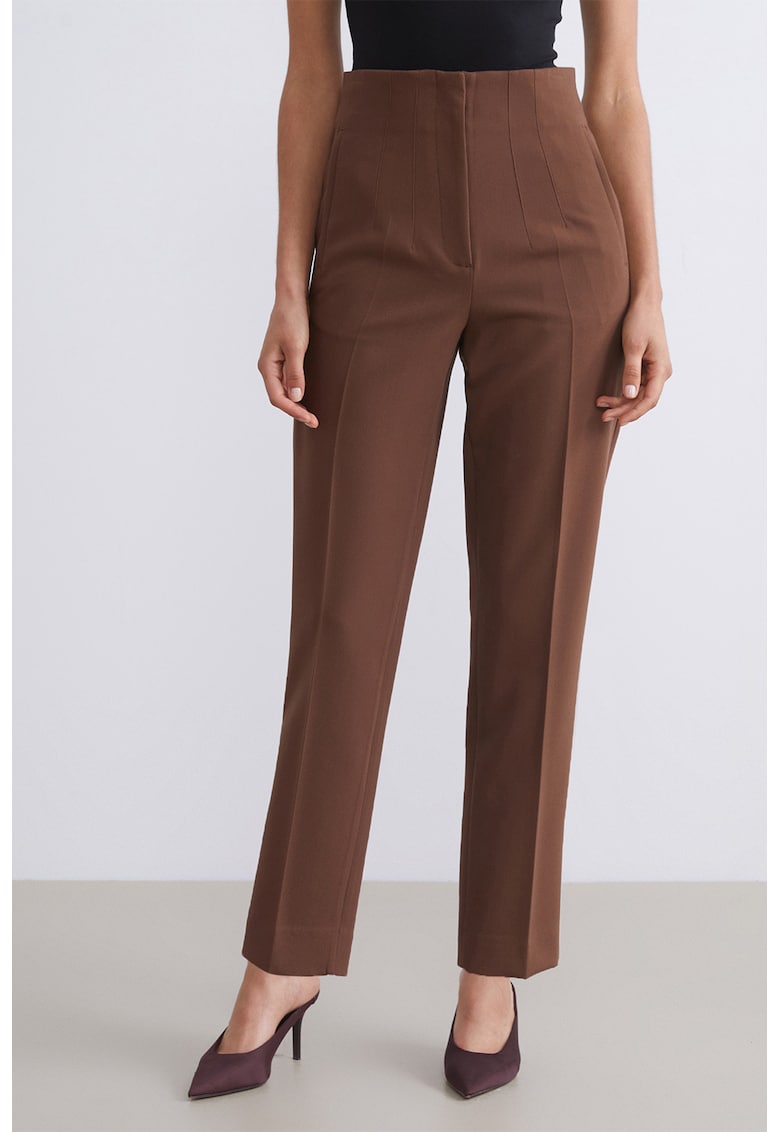 Pantaloni conici cu talie inalta - Maro inchis
