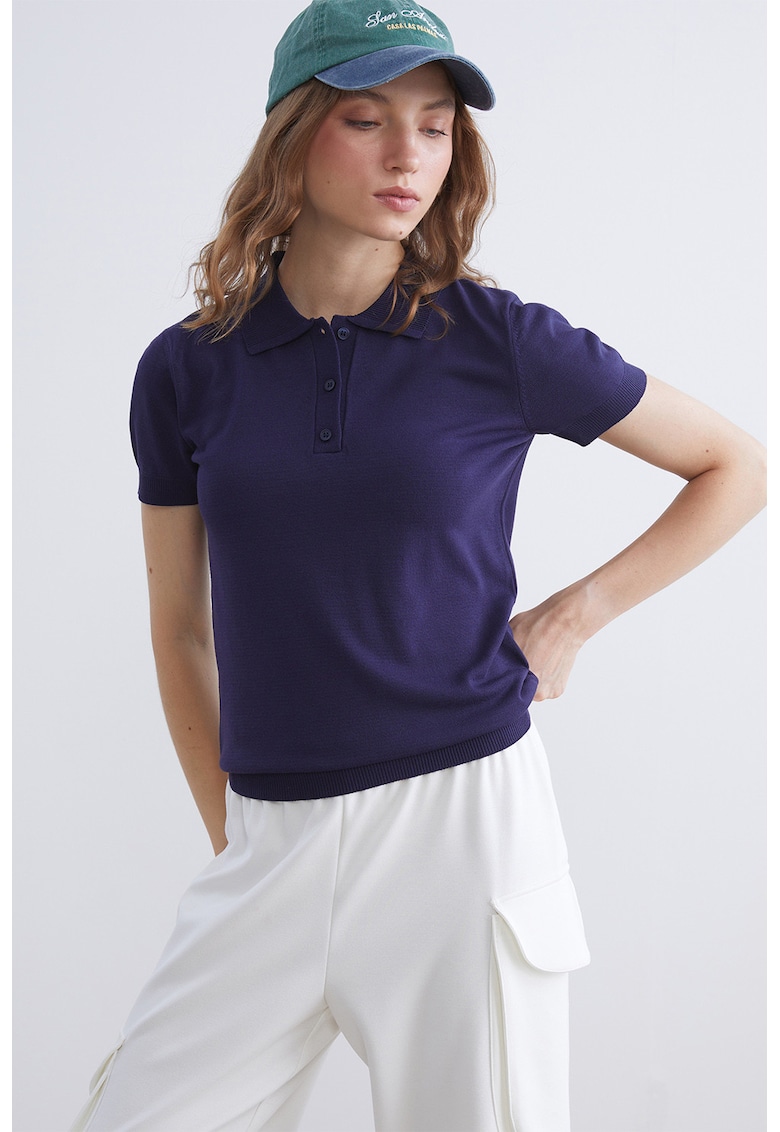 Tricou polo tricotat - Albastru ultramarin
