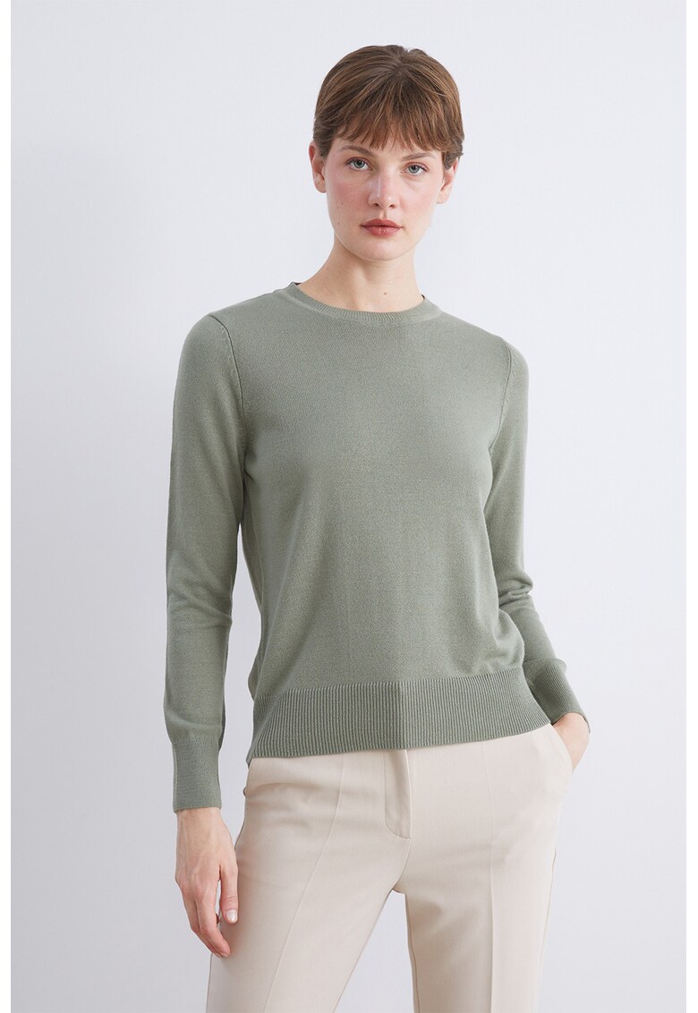 Pulover tricotat cu decolteu la baza gatului - Verde deschis
