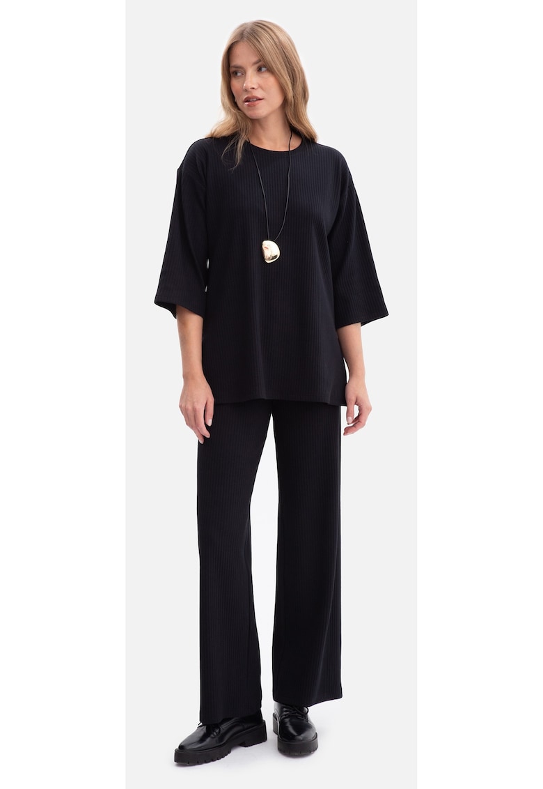 Pantaloni casual - B300 Negri Lungi - cu dungi - Talie elastica - Fara buzunare - Croiala lejera - Perfect zilnica - Negru