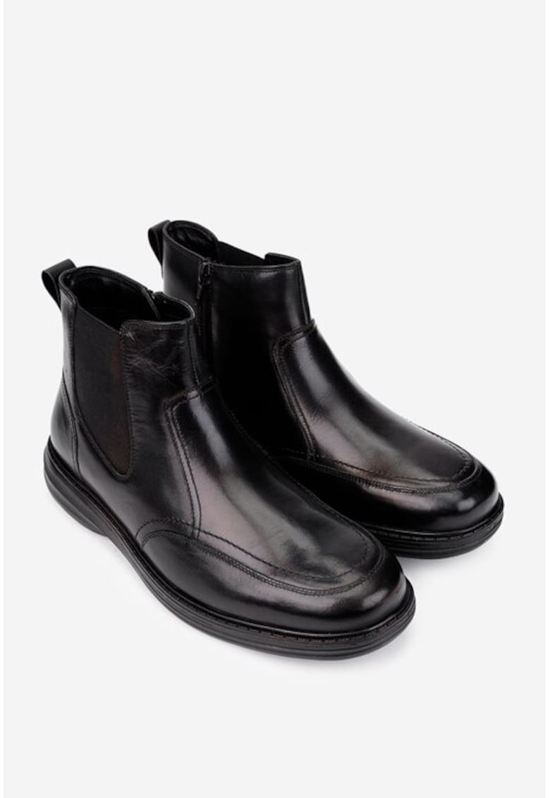 Ghete barbati din piele naturala neagra cu elastic si fermoar
