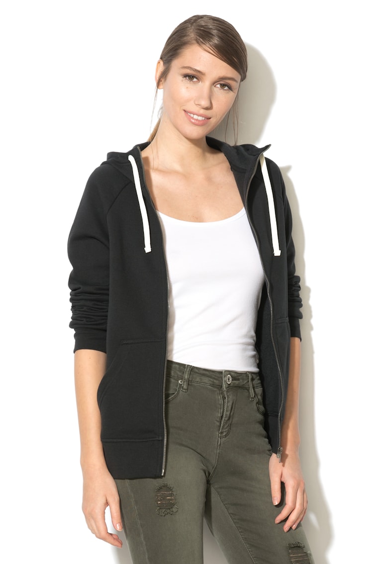 Hanorac cu fermoar si captuseala din fleece - pentru antrenament - Negru