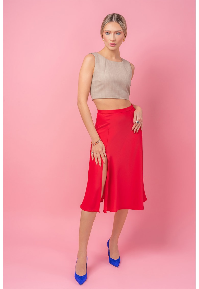 Fusta cu slit frontal si talie inalta