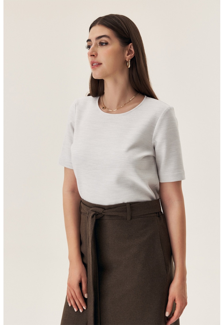 Tricou cu decolteu rotund - Gri deschis melange