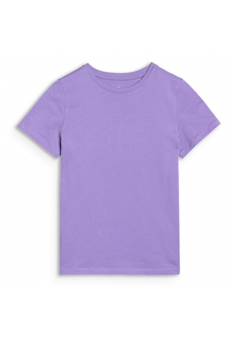 Tricou Fetite Junior - 100% Bumbac - Gri-Violet - Sportstyle - Marime 140 - Imprimeu ""4F"" - Casual si Sport - Vara 150 gsm