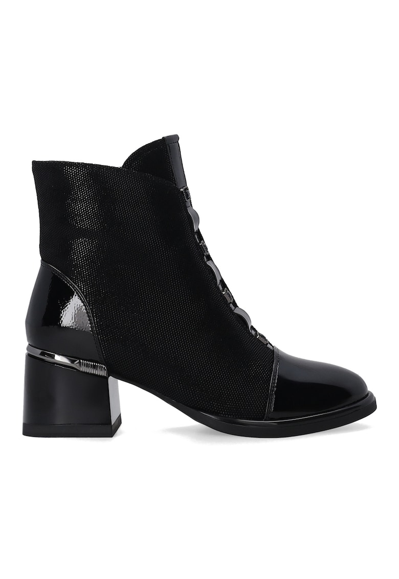 Botine din piele intoarsa si lacuita