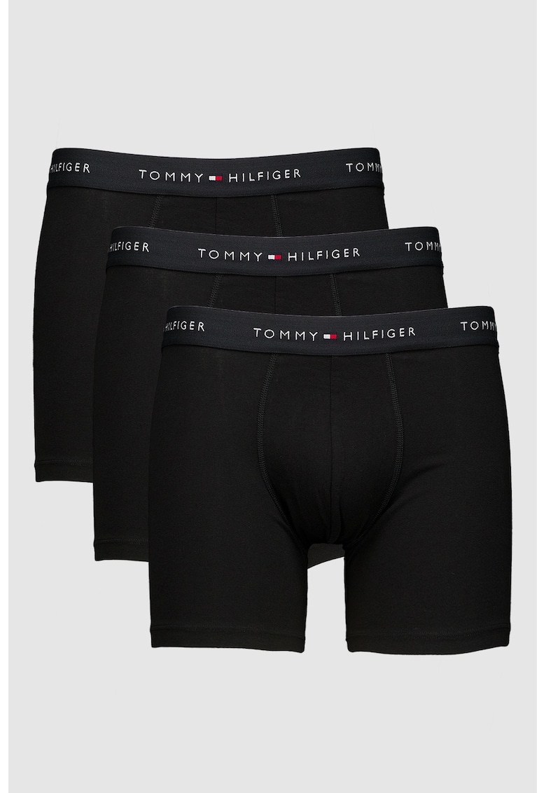 Set de boxeri cu banda logo in talie - 3 perechi - Negru