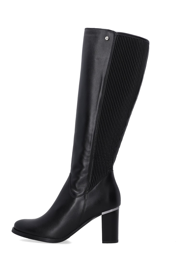 Cizme din piele cu toc masiv si detalii metalice