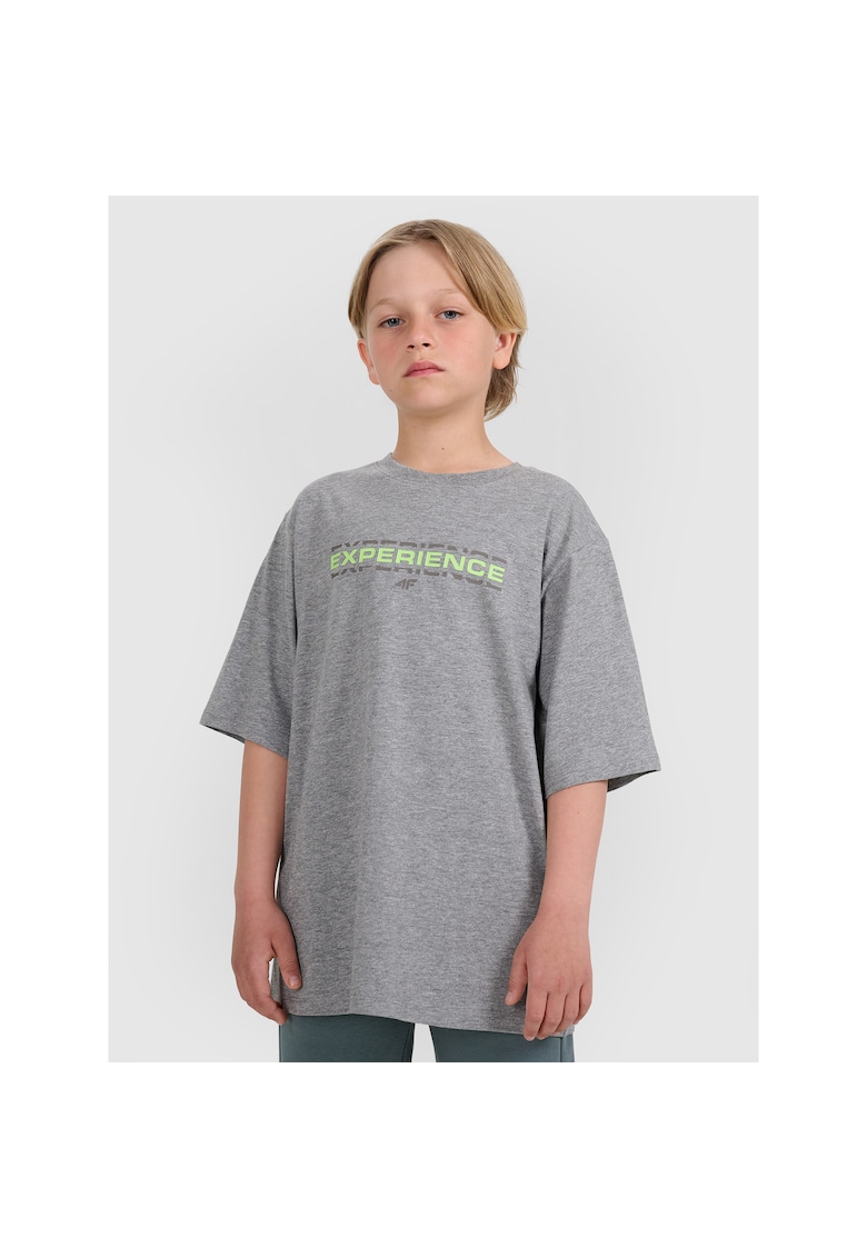 Tricou Baieti Oversize Gri 180gsm Bumbac Imprimeu Fata-Spate Junior SPORTSTYLE