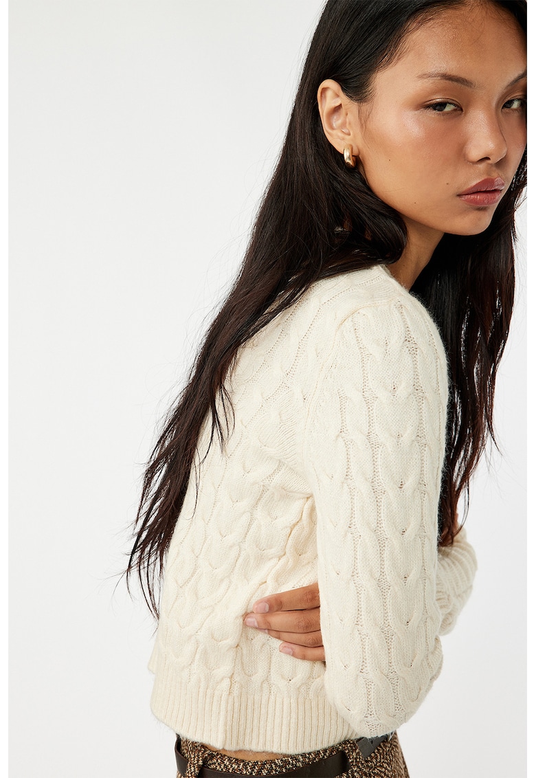 Cardigan crop cu nasturi - Bej deschis