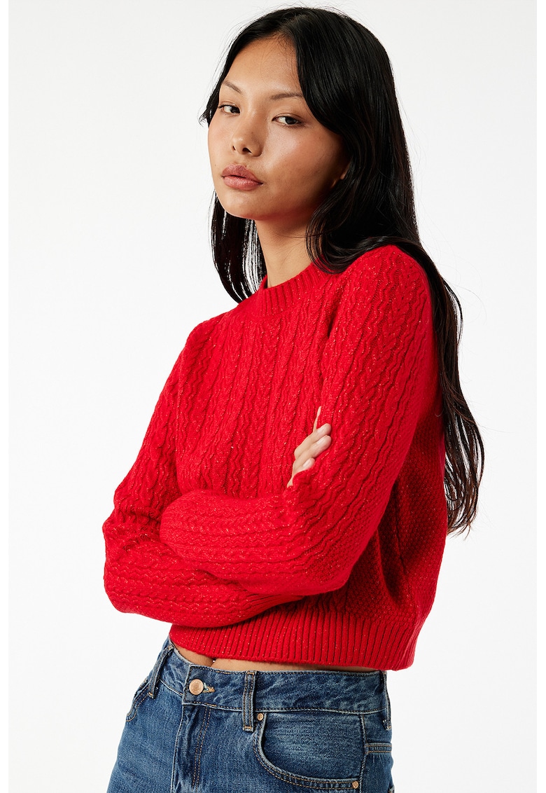 Pulover crop cu decolteu la baza gatului - Rosu vermillion