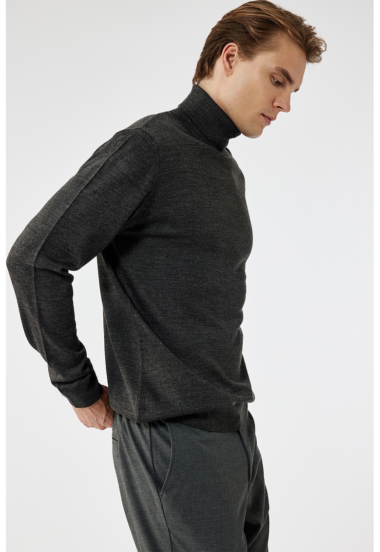 Pulover uni cu guler inalt - Gri inchis melange