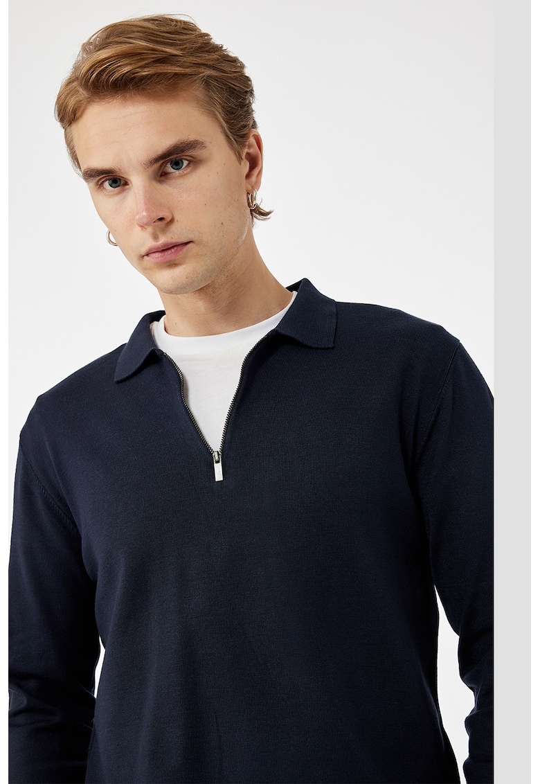 Pulover polo uni cu fermoar - Bleumarin