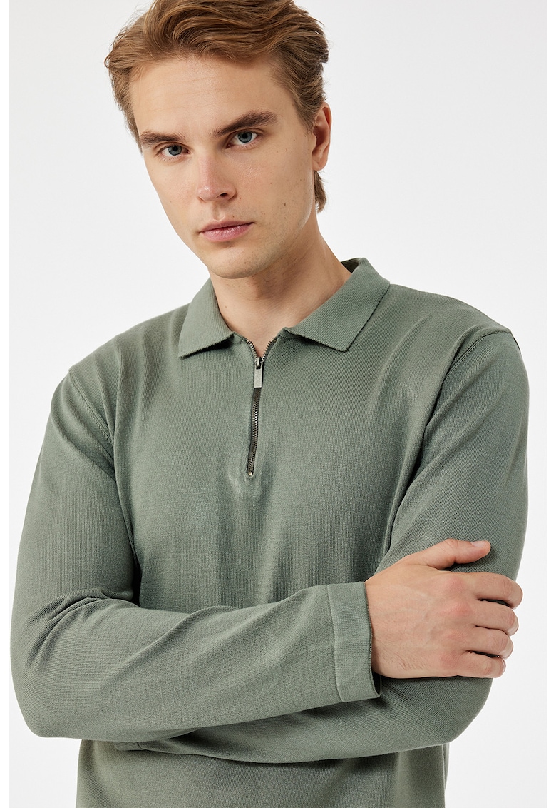 Pulover polo uni cu fermoar - Verde feriga