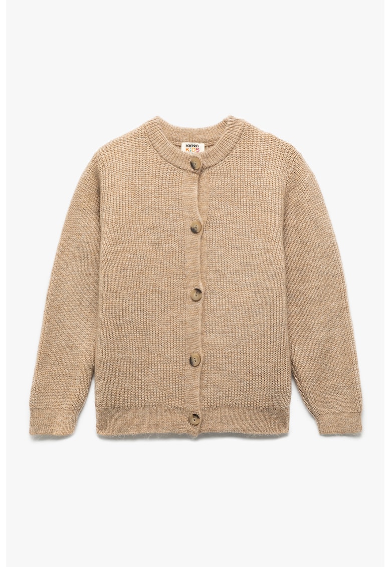 Cardigan tricotat cu nasturi - Maro deschis melange