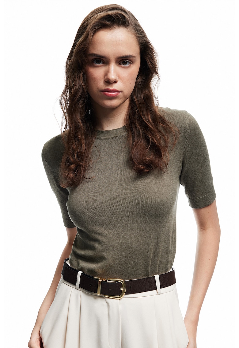 Tricou slim fit cu aspect de tricot fin