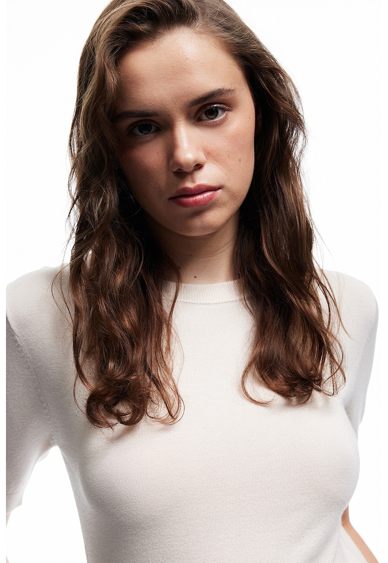 Tricou slim fit cu aspect de tricot fin