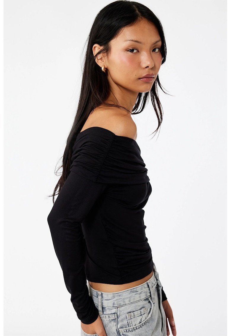 Bluza uni cu decolteu pe umeri - Negru