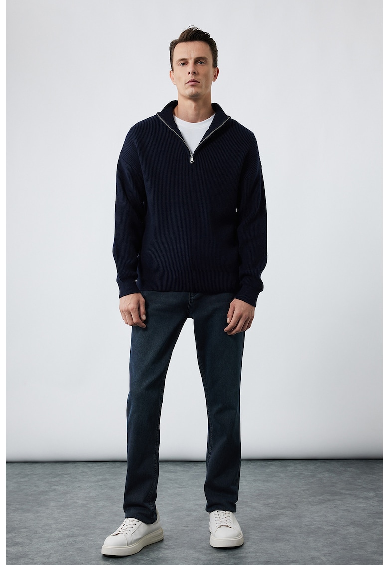 Blugi relaxed fit cu talie medie - Gri inchis