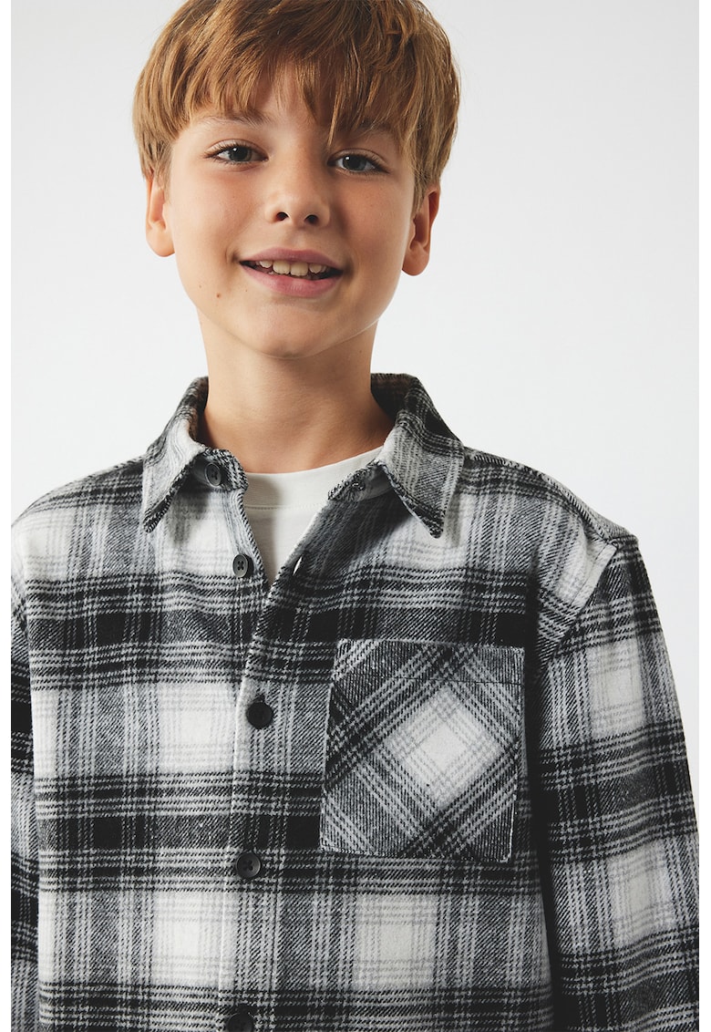 Jacheta-camasa in carouri cu buzunar pe piept