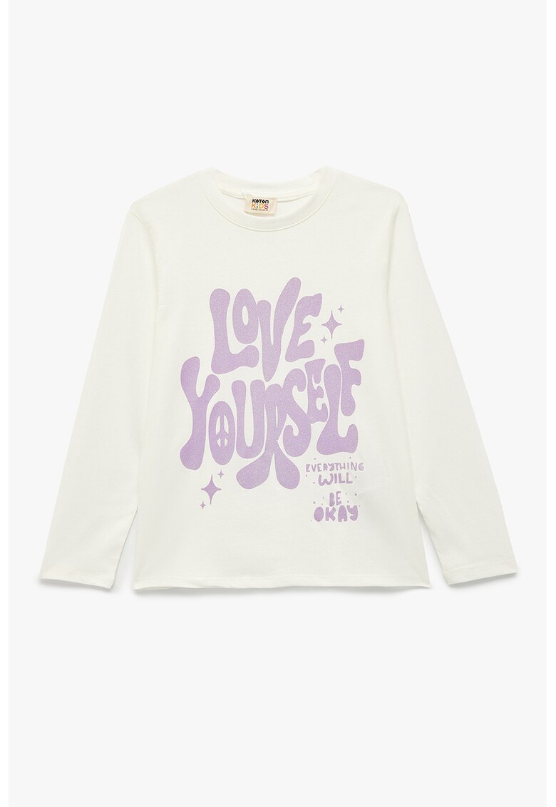 Bluza cu imprimeu text - Lila/Alb murdar