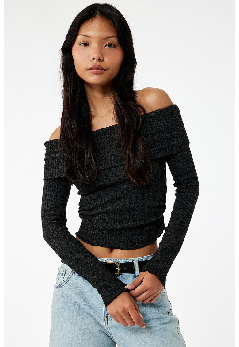 Bluza texturata cu decolteu pe umeri