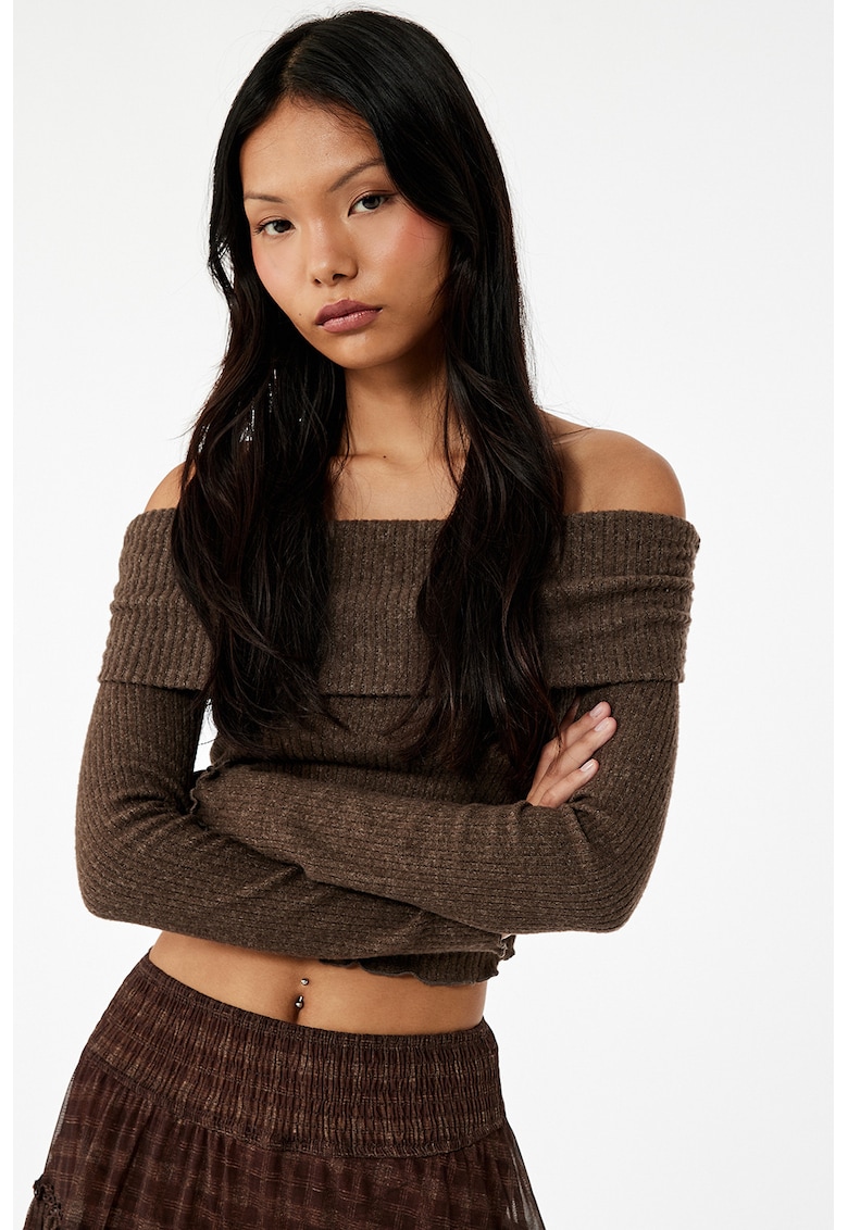 Bluza texturata cu decolteu pe umeri