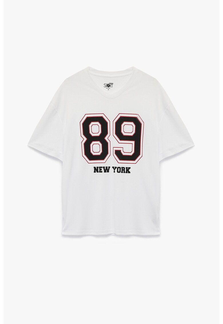 Tricou regular-fit cu decolteu in V - Alb optic