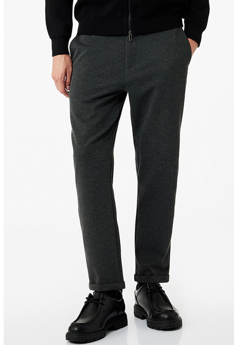 Pantaloni slim-fit cu talie cu snur - Gri antracit