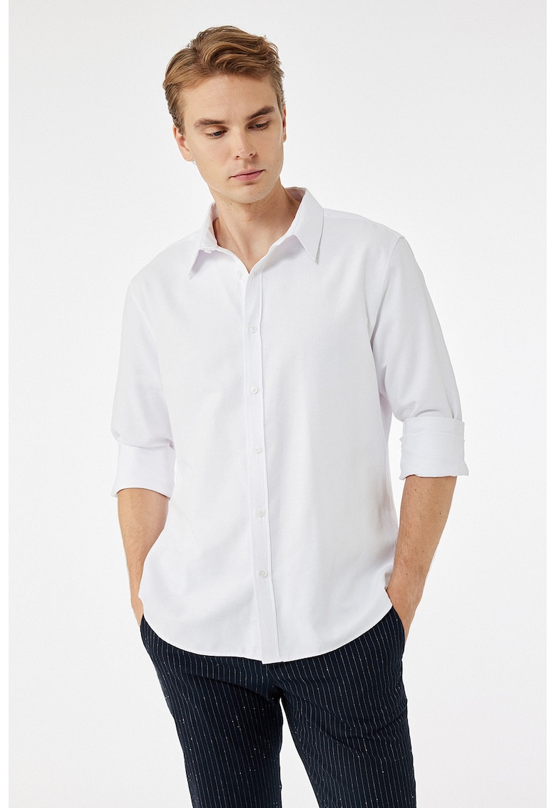 Camasa uni din amestec de bumbac cu guler clasic