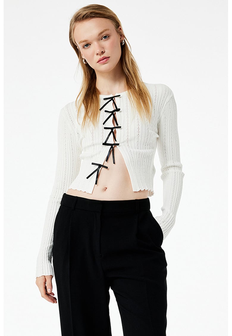 Cardigan slim-fit cu detalii funda