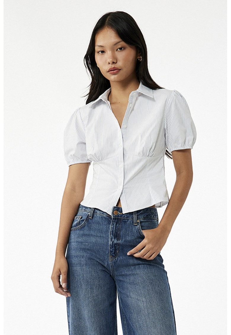 Camasa crop cu maneci bufante si model in dungi