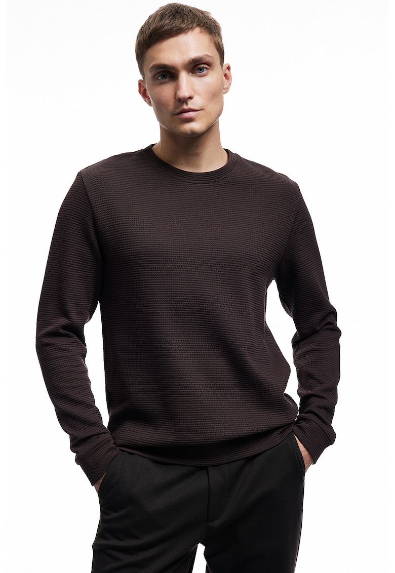 Bluza de trening texturata cu decolteu la baza gatului