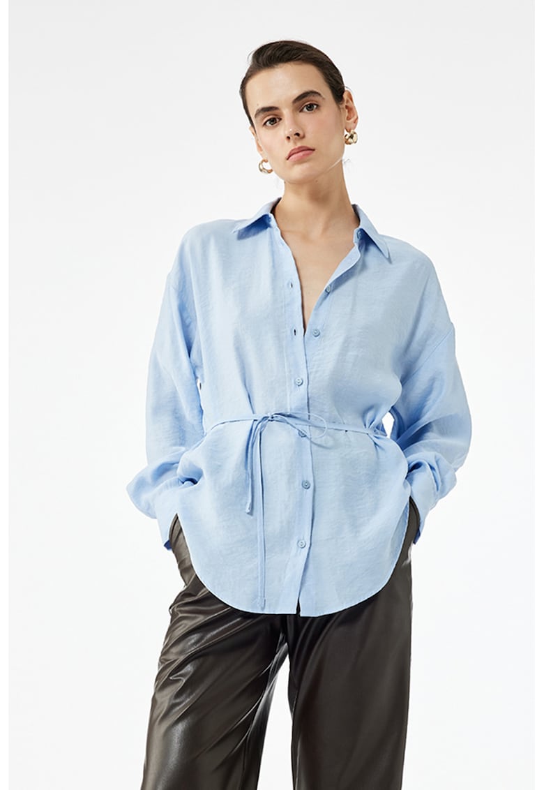Camasa din amestec de modal si cordon in talie - Albastru deschis